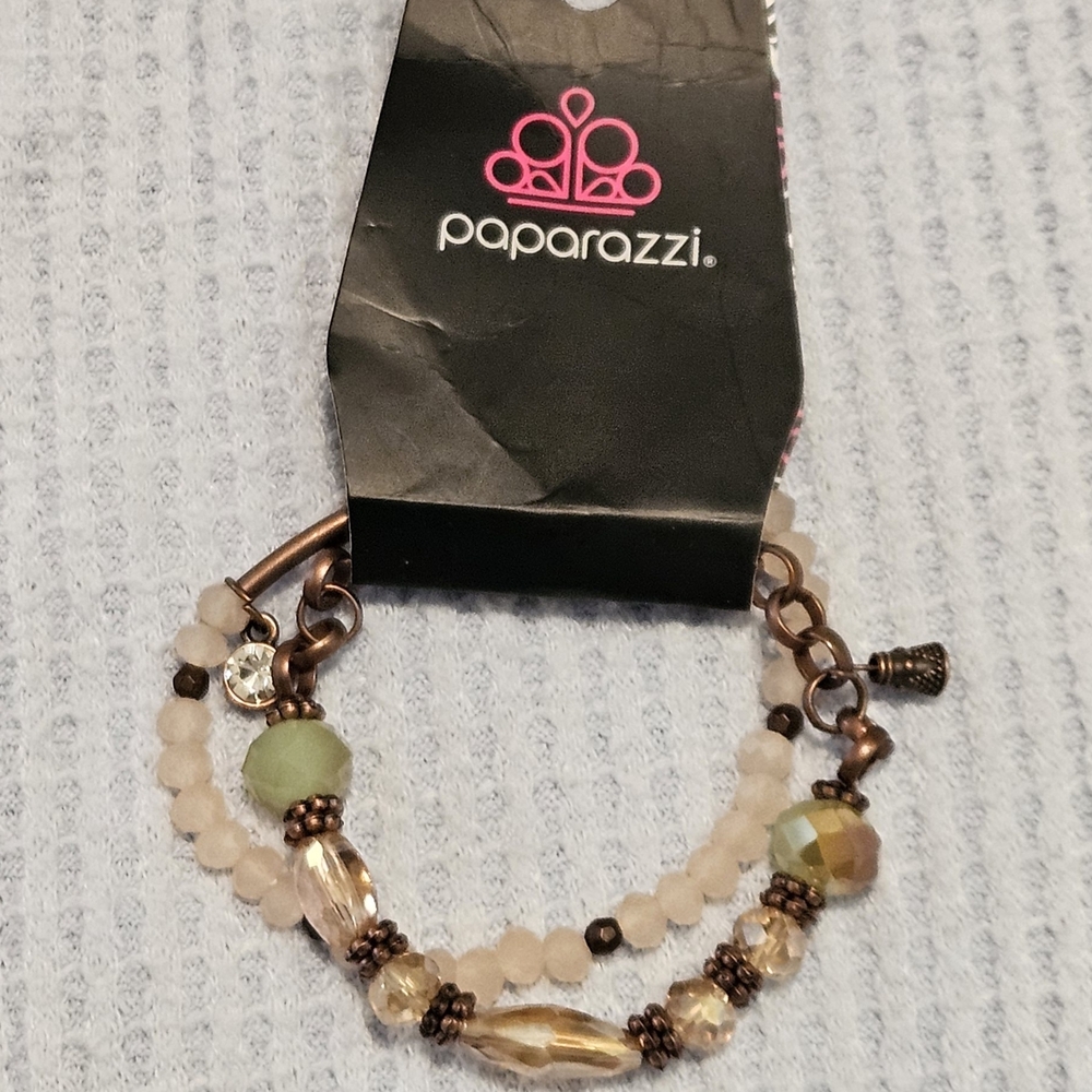 Paparazzi Gold and Green Beaded Bracelet